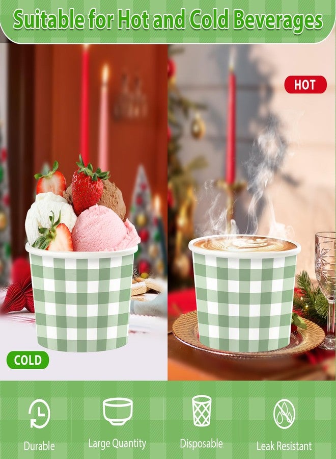 Grencian 120 Pcs Gingham Paper Cups 12 oz Disposable Green Paper Dessert Snack Bowls Sage Green Gingham Ice Cream Cups Food Yogurt Cup Containers for Hot or Cold Food Soup CandiesBirthday Wedding Bride Shower - Image 3